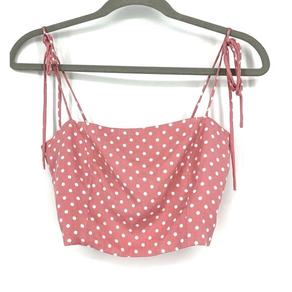 Zara Pink Polka Dot Crop Top Small Strappy Smocked Tube Top - Picture 5 of 5